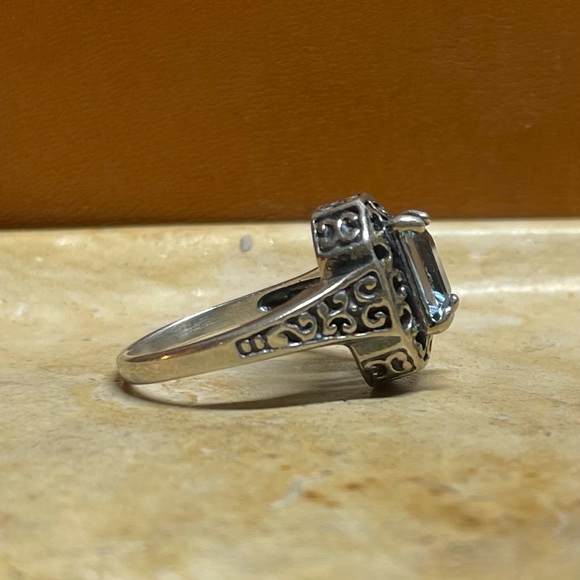 Blue Sapphire Scroll Filigree Silver Ring - Picture 2 of 6